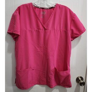 Divine Stretch Women's Short Sleeve V-Neck Scrub Top Polyester Solid Pink Size M